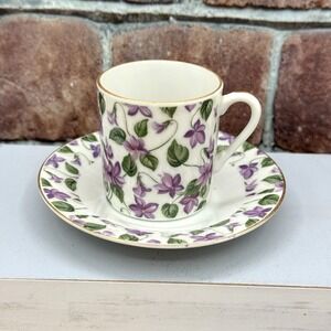 Vintage Lefton China Purple‎ Violets Chintz Demitasse Cup & Saucer Set 2120
